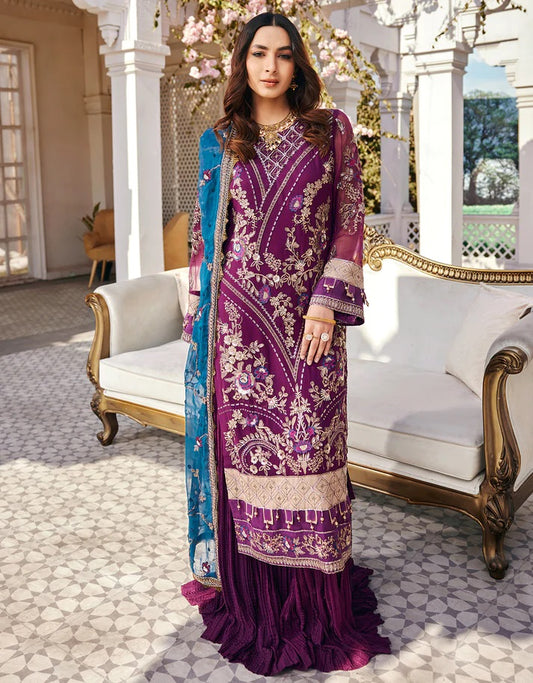 Nafasat By Emaan Adeel Embroidered Chiffon Suits Unstitched 3 Piece NF-206 - Luxury Collection
