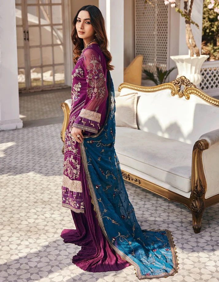 Nafasat By Emaan Adeel Embroidered Chiffon Suits Unstitched 3 Piece NF-206 - Luxury Collection