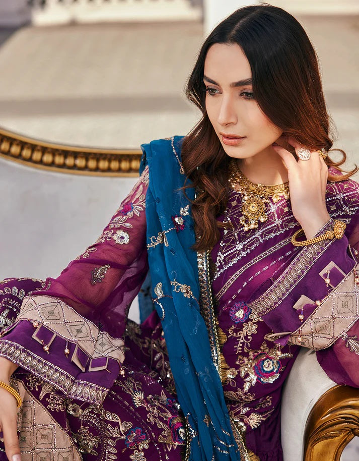 Nafasat By Emaan Adeel Embroidered Chiffon Suits Unstitched 3 Piece NF-206 - Luxury Collection
