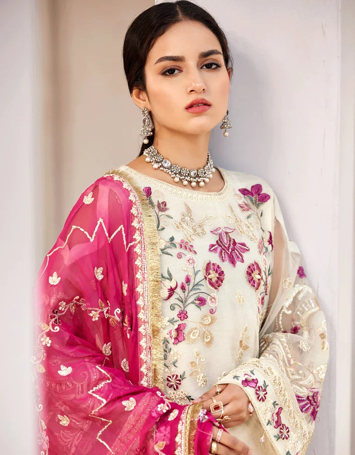 Nafasat By Emaan Adeel Embroidered Organza Suits Unstitched 3 Piece NF-207 - Luxury Collection