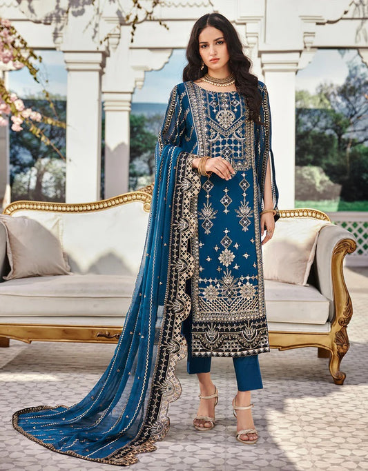 Nafasat By Emaan Adeel Embroidered Chiffon Suits Unstitched 3 Piece NF-208 - Luxury Collection