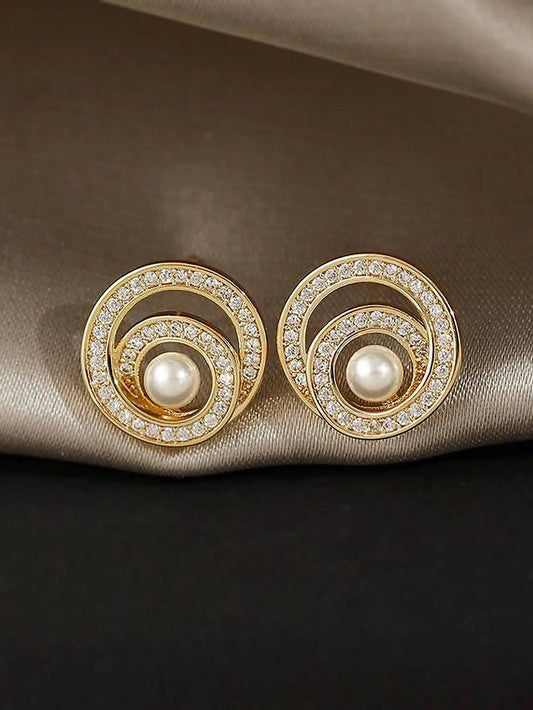 Rhinestone Decor Round Earrings - HDJ 208