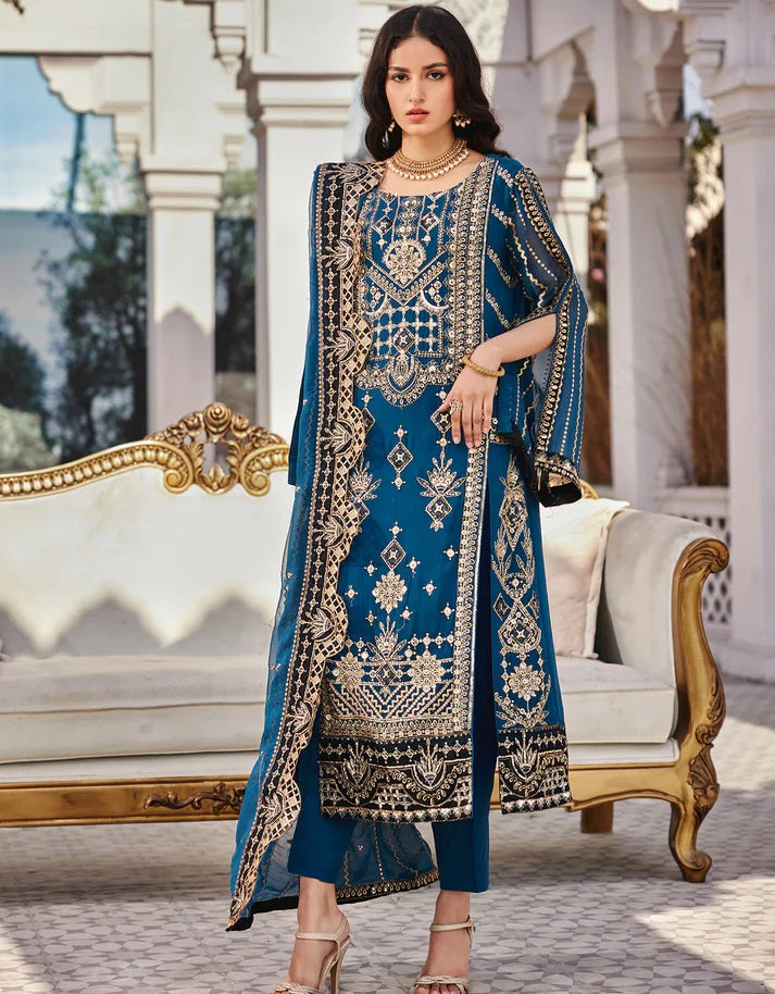 Nafasat By Emaan Adeel Embroidered Chiffon Suits Unstitched 3 Piece NF-208 - Luxury Collection