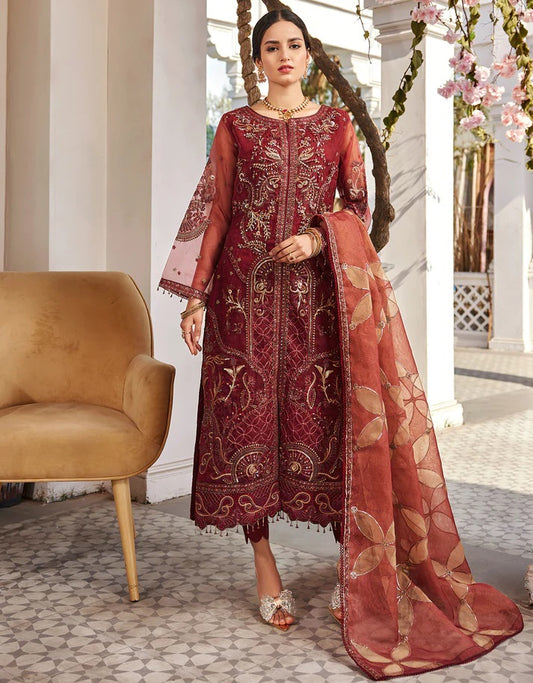 Nafasat By Emaan Adeel Embroidered Organza Suits Unstitched 3 Piece NF-209 - Luxury Collection