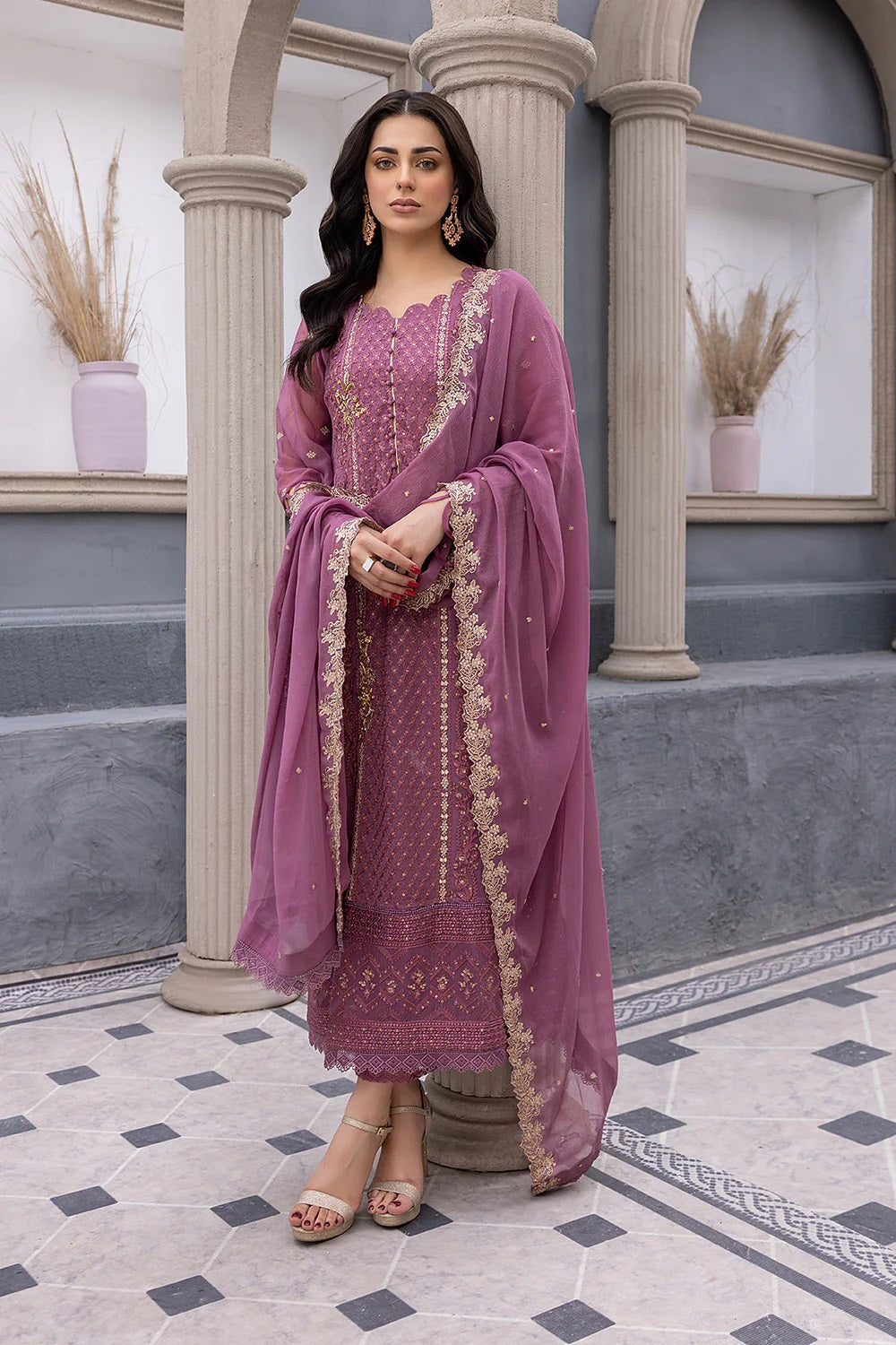 Ensembles By Azure Embroidered Chiffon Suits Unstitched 3 Piece AZ-20-Blushing Bezel - Festive Collection