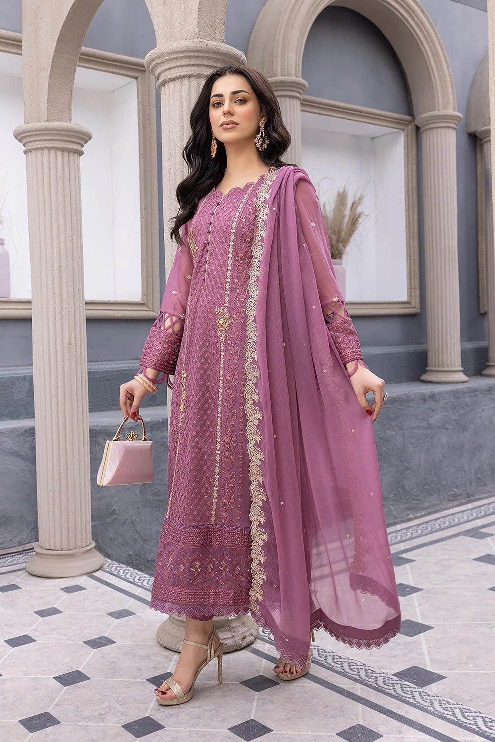 Ensembles By Azure Embroidered Chiffon Suits Unstitched 3 Piece AZ-20-Blushing Bezel - Festive Collection