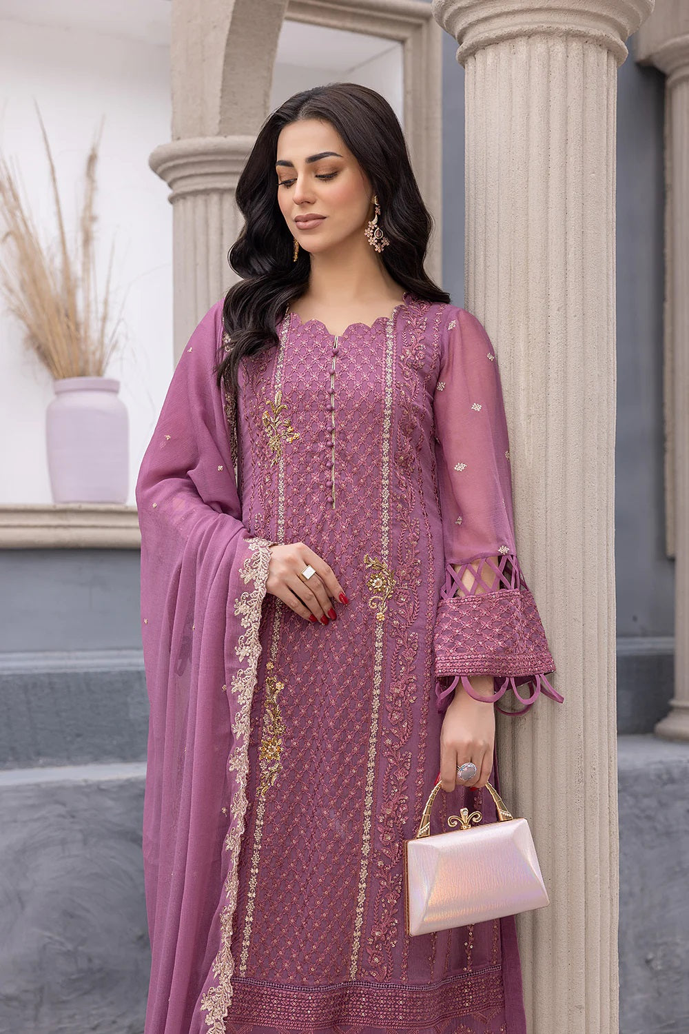 Ensembles By Azure Embroidered Chiffon Suits Unstitched 3 Piece AZ-20-Blushing Bezel - Festive Collection