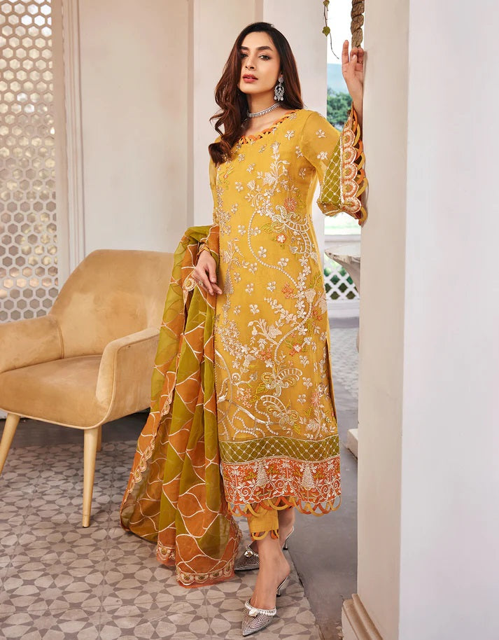 Nafasat By Emaan Adeel Embroidered Organza Suits Unstitched 3 Piece NF-210 - Luxury Collection