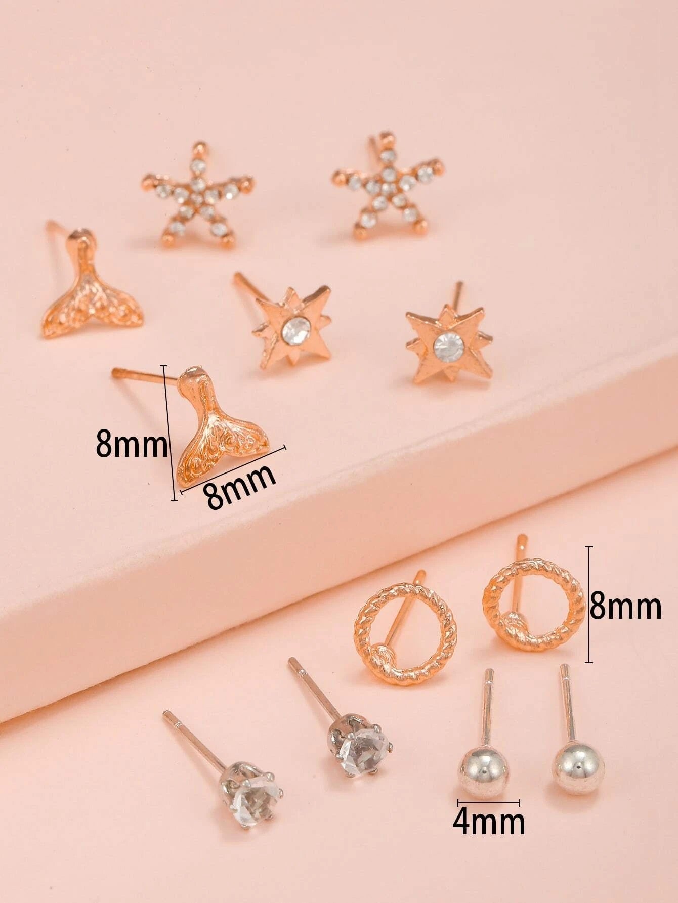 6pairs Fish Tail & Starfish Stud Earrings - HDJ 213