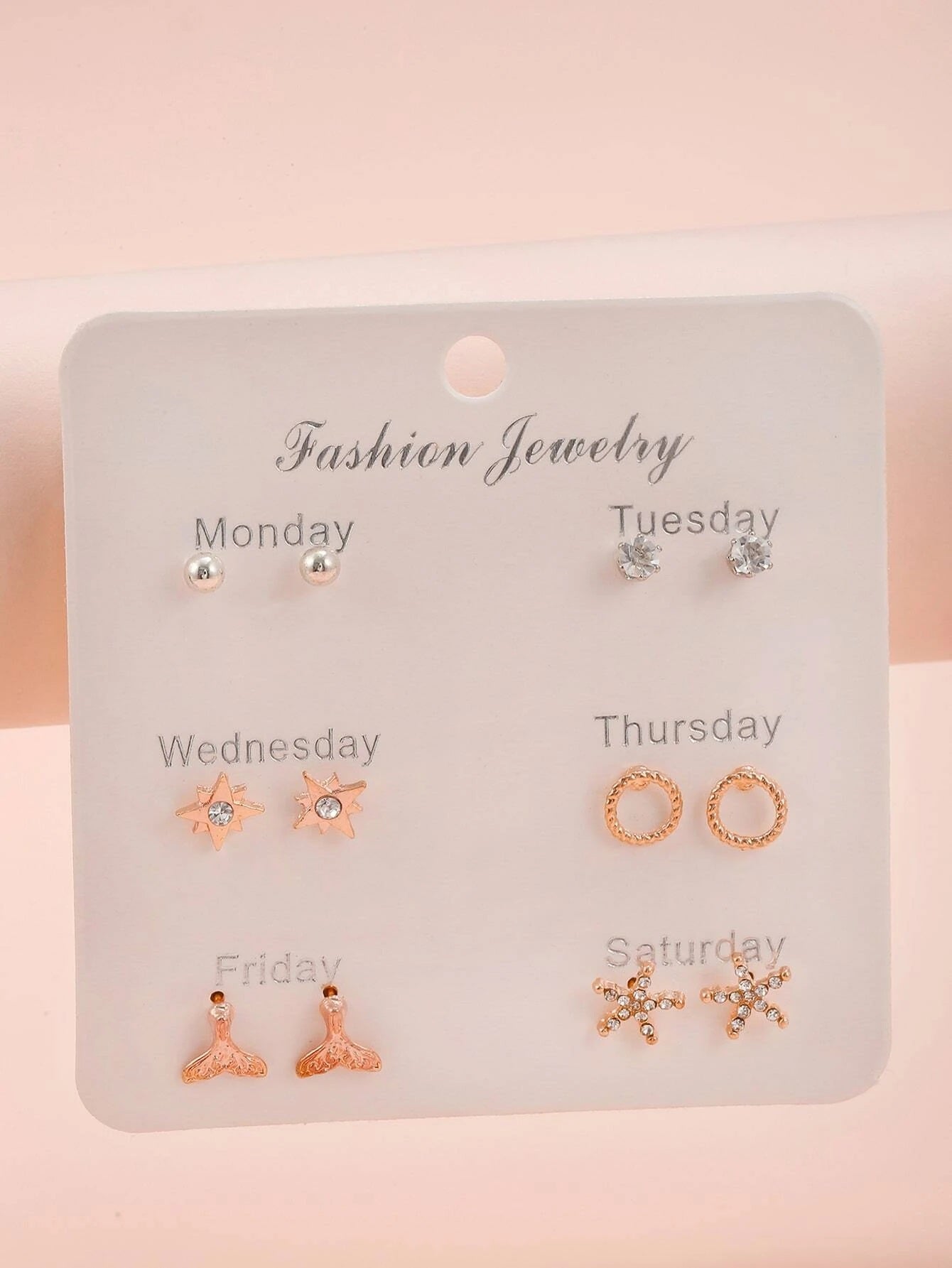 6pairs Fish Tail & Starfish Stud Earrings - HDJ 213