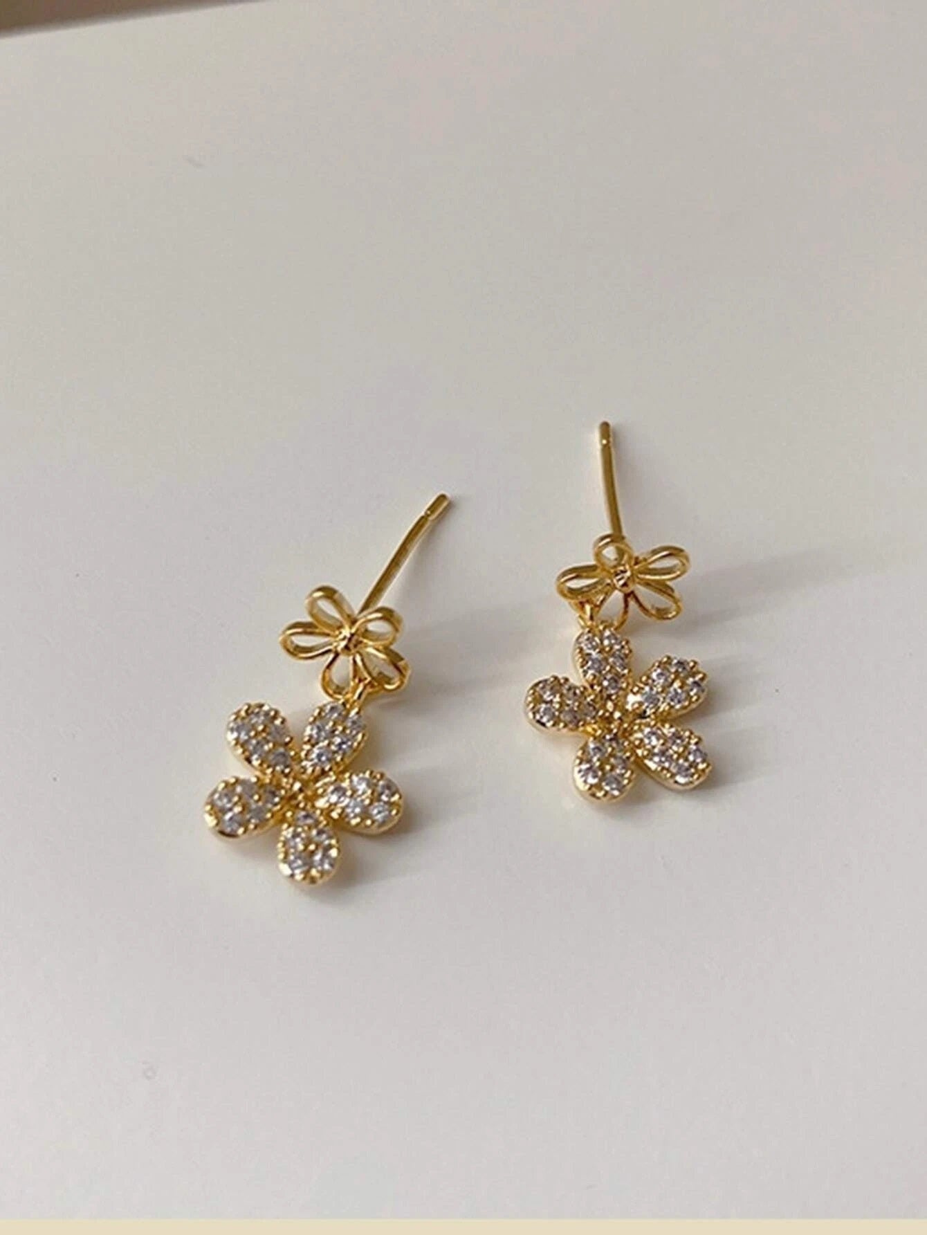 Rhinestone Flower Drop Earrings - HDJ 214