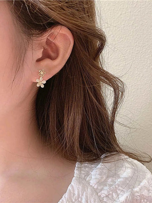 Rhinestone Flower Drop Earrings - HDJ 214