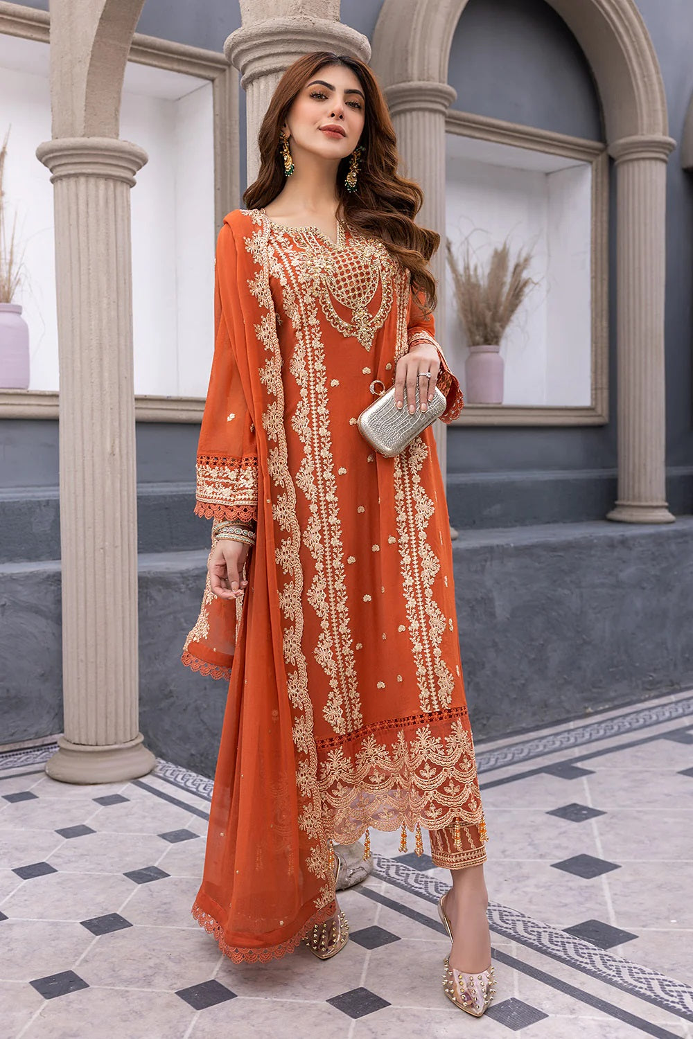 Ensembles By Azure Embroidered Chiffon Suits Unstitched 3 Piece AZ-21-Rustic Bloom - Festive Collection