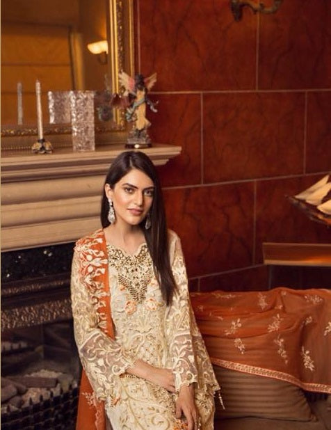 Zebtan Zircon Embroidered Chiffon Unstitched 3 Piece Suit - ZQ-02
