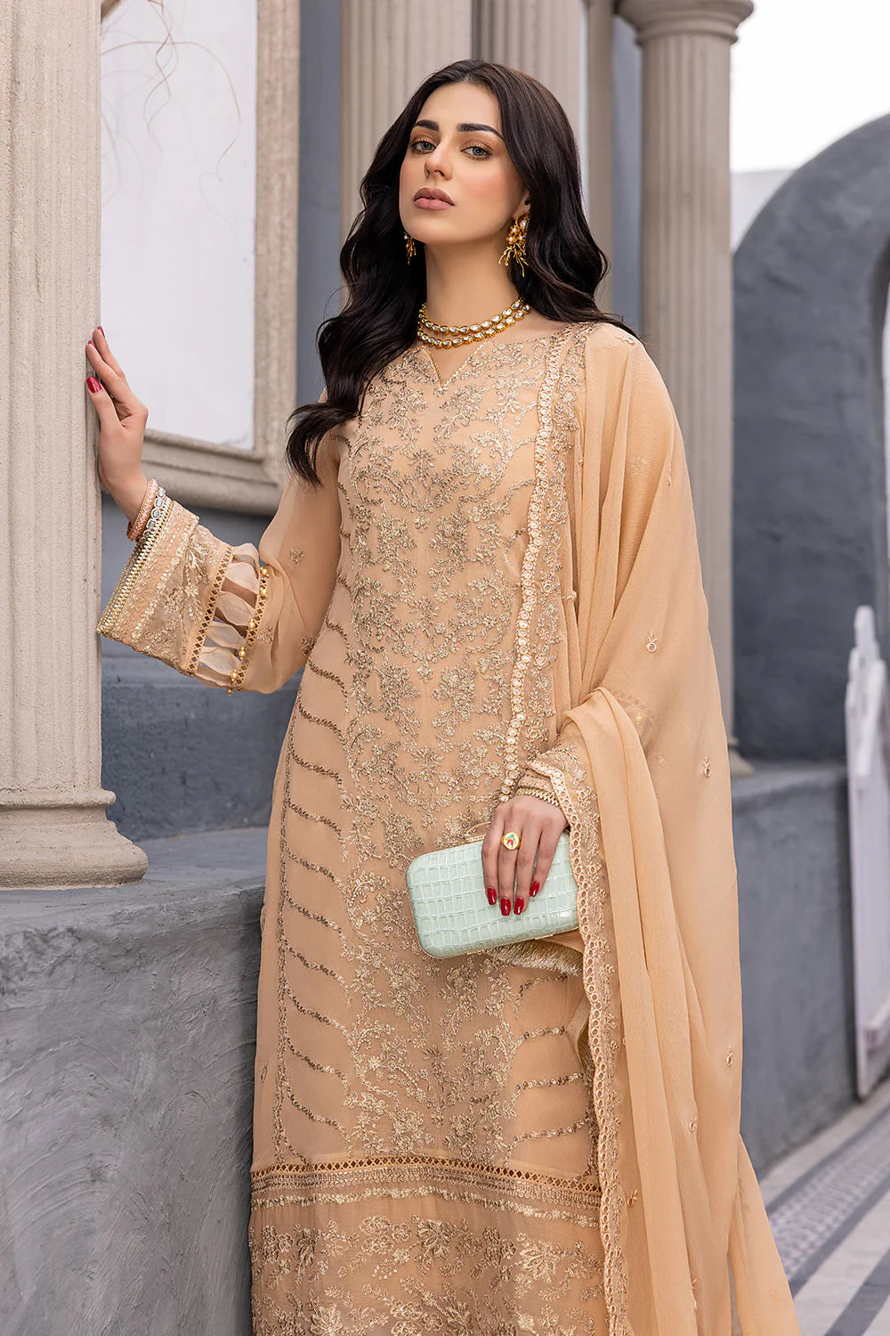Ensembles By Azure Embroidered Chiffon Suits Unstitched 3 Piece AZ