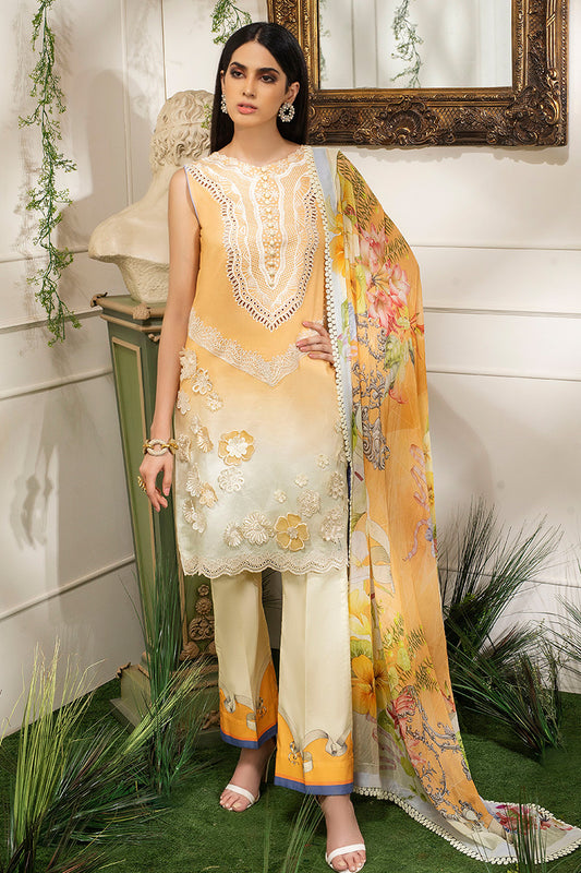 Mushq Hemline Embroidered Luxury Lawn Unstitched 3 Piece Suit - 2B BUTTERCUP