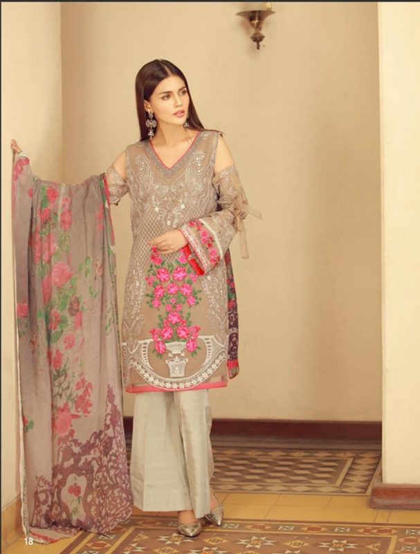 Meraki Embroidered Chiffon 3 Piece Unstitched Suit - 03