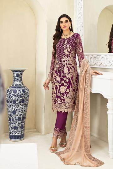 Ramsha Chevron Embroidered Chiffon Unstitched 3 Piece Suit - A 307