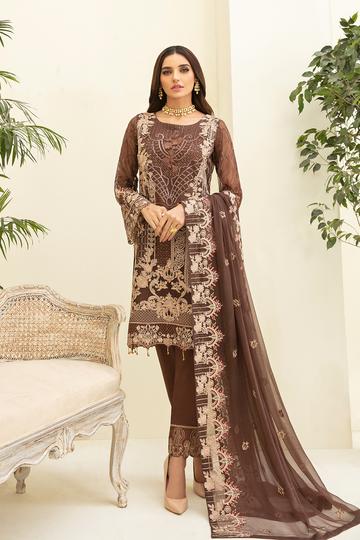 Ramsha Chevron Embroidered Chiffon Unstitched 3 Piece Suit - A 309