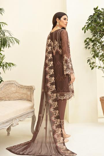 Ramsha Chevron Embroidered Chiffon Unstitched 3 Piece Suit - A 309