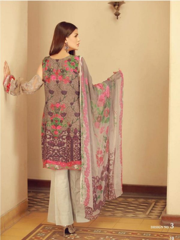 Meraki Embroidered Chiffon 3 Piece Unstitched Suit - 03