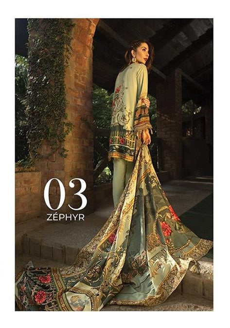 Jazmin iRis Embroidered Linen 3 Piece Unstitched Dress - 03 ZEPHYR