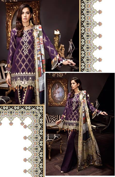 Noor by Sadia Asad  Embroidered Formal Eid Lawn Unstitched 3 Piece Suit - 03 Amethyst