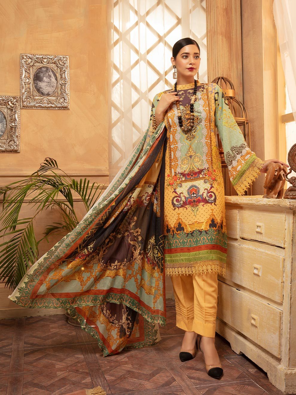 NUR Rang Nagar Printed Karandi Unstitched 3 Piece Suit - RN 03