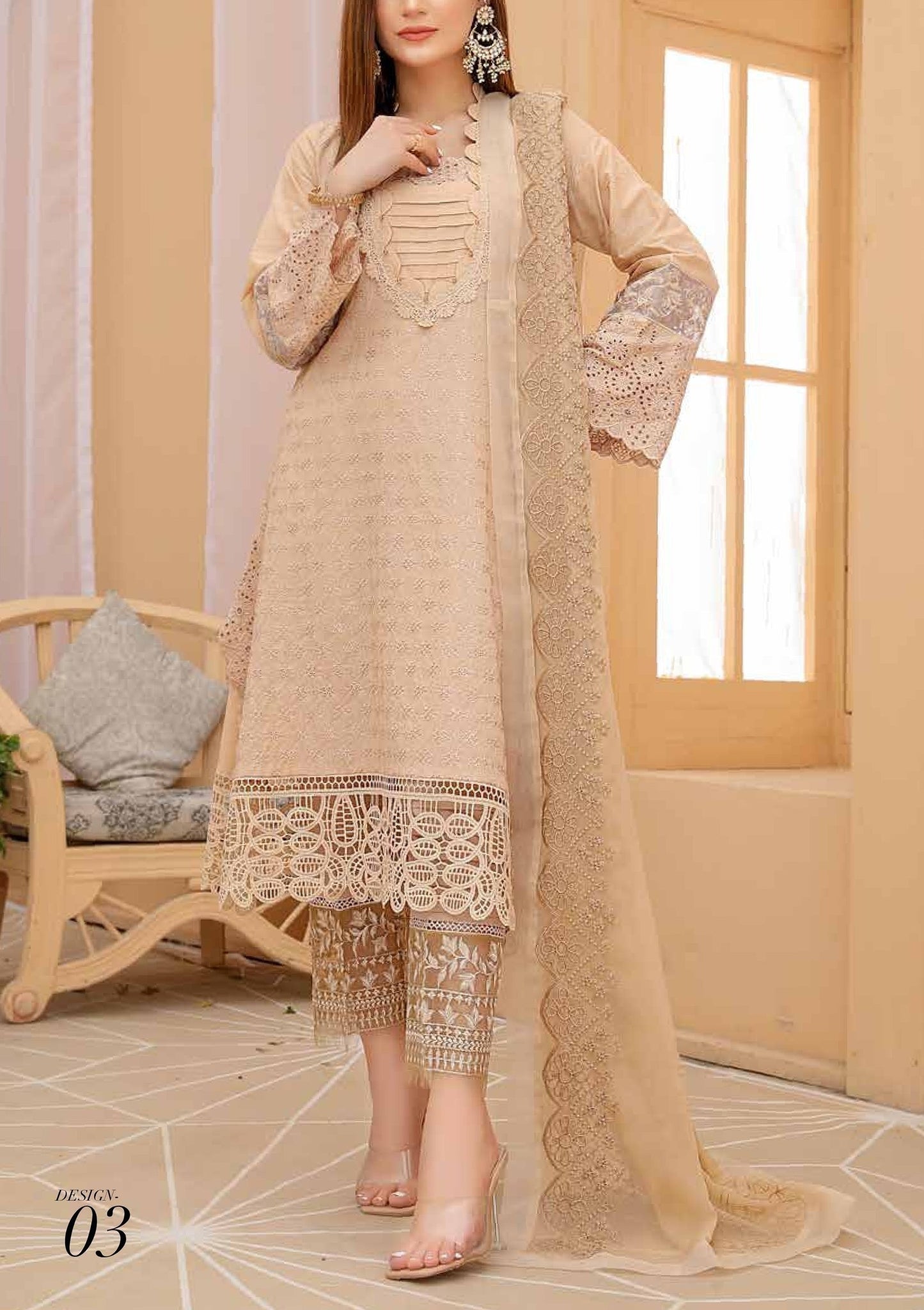 Mizaaj Embroidered Chikankari Lawn Suits Unstitched 3 Piece D-03