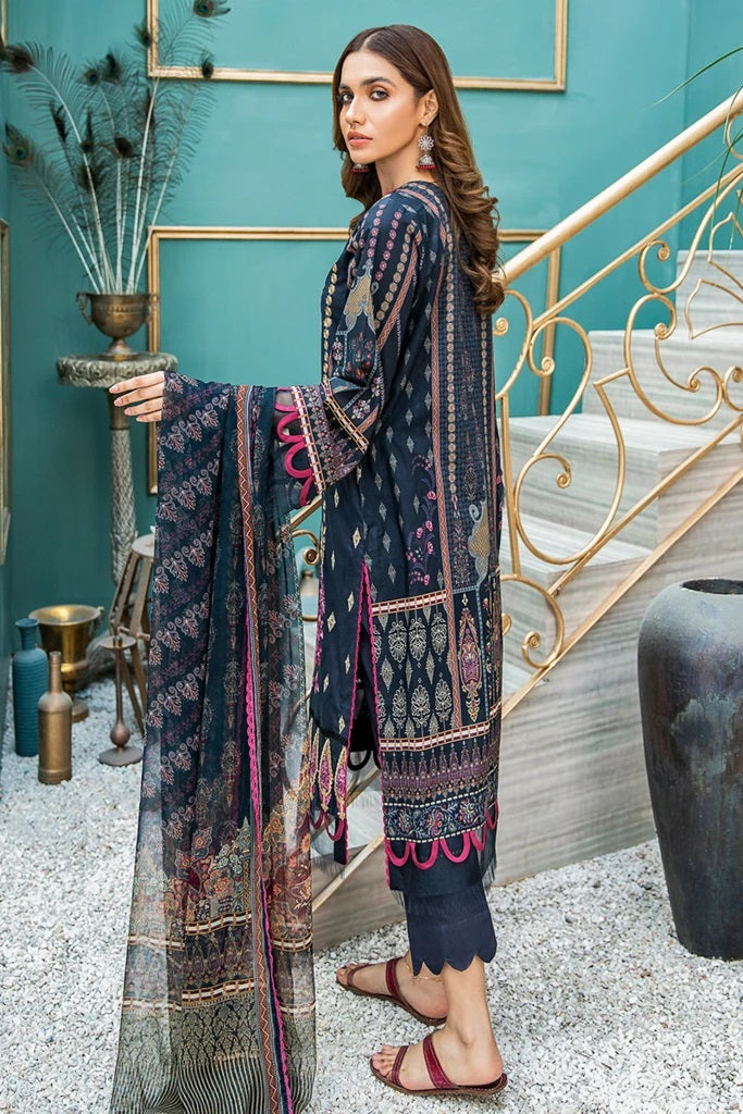 Aabyaan Luxury Embroidered Lawn Unstitched 3 Piece Suit - AL 03 - SIYAH