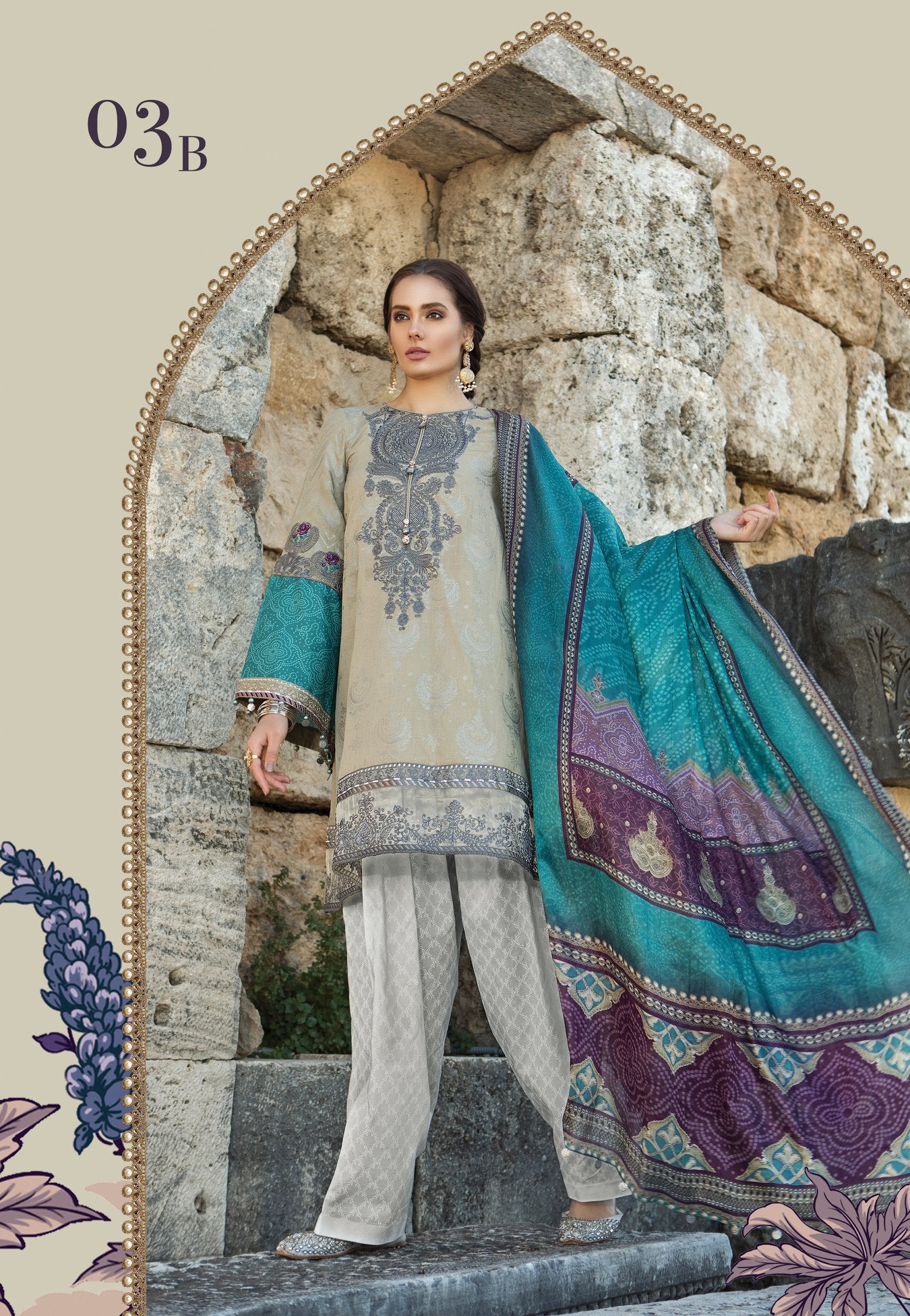 Maria B Embroidered Lawn Unstitched 3 Piece Suit - 3B