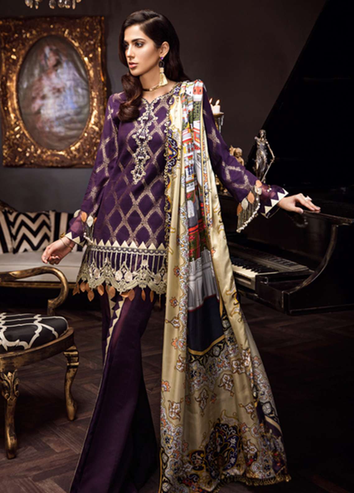 Noor by Sadia Asad  Embroidered Formal Eid Lawn Unstitched 3 Piece Suit - 03 Amethyst