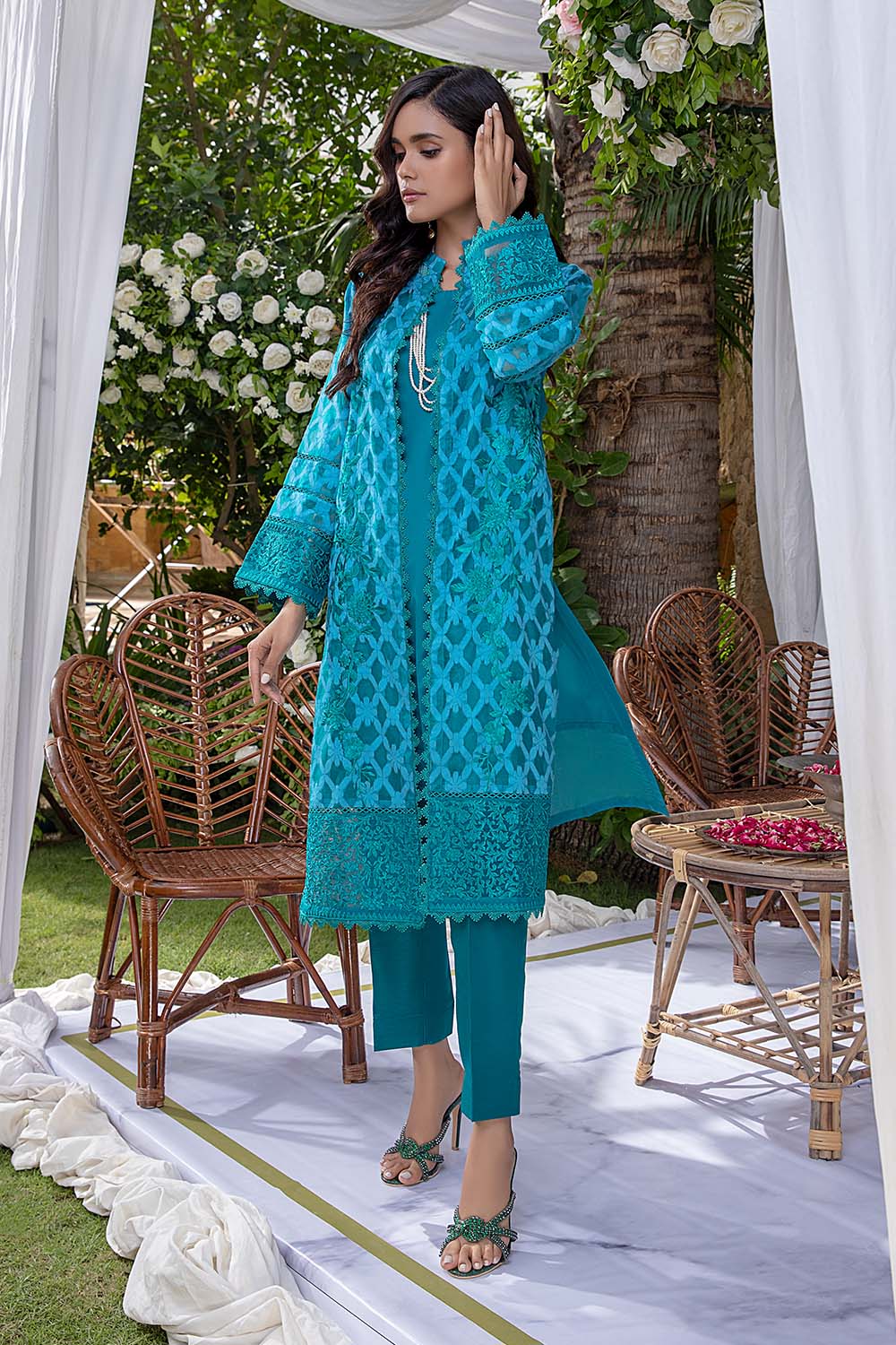 Azure Formal Embroidered Organza Unstitched 1 Piece Kurti - 04 Prism Blue