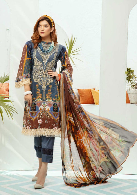 NUR Special Edition Embroidered Lawn Unstitched 3pc Dress - SE 405