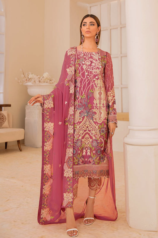 Chevron Embroidered Chiffon Suits by Ramsha Unstitched 3-Piece A-407