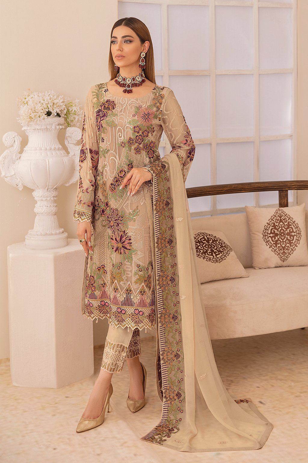 Chevron Embroidered Chiffon Suits by Ramsha Unstitched 3-Piece A-410