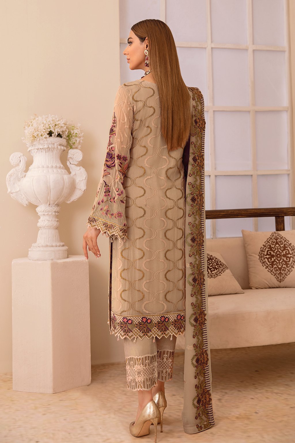 Chevron Embroidered Chiffon Suits by Ramsha Unstitched 3-Piece A-410