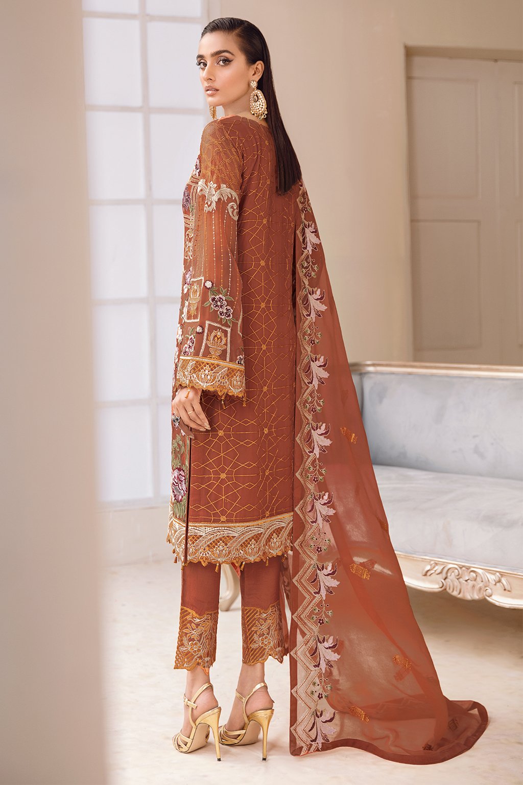 Chevron Embroidered Chiffon Suits by Ramsha Unstitched 3-Piece A-412