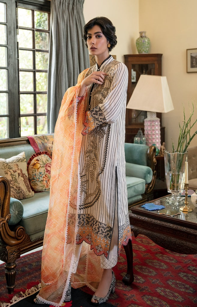 Qalamkar Qline Embroidered Lawn Unstitched 3 Piece Suit - BL 04