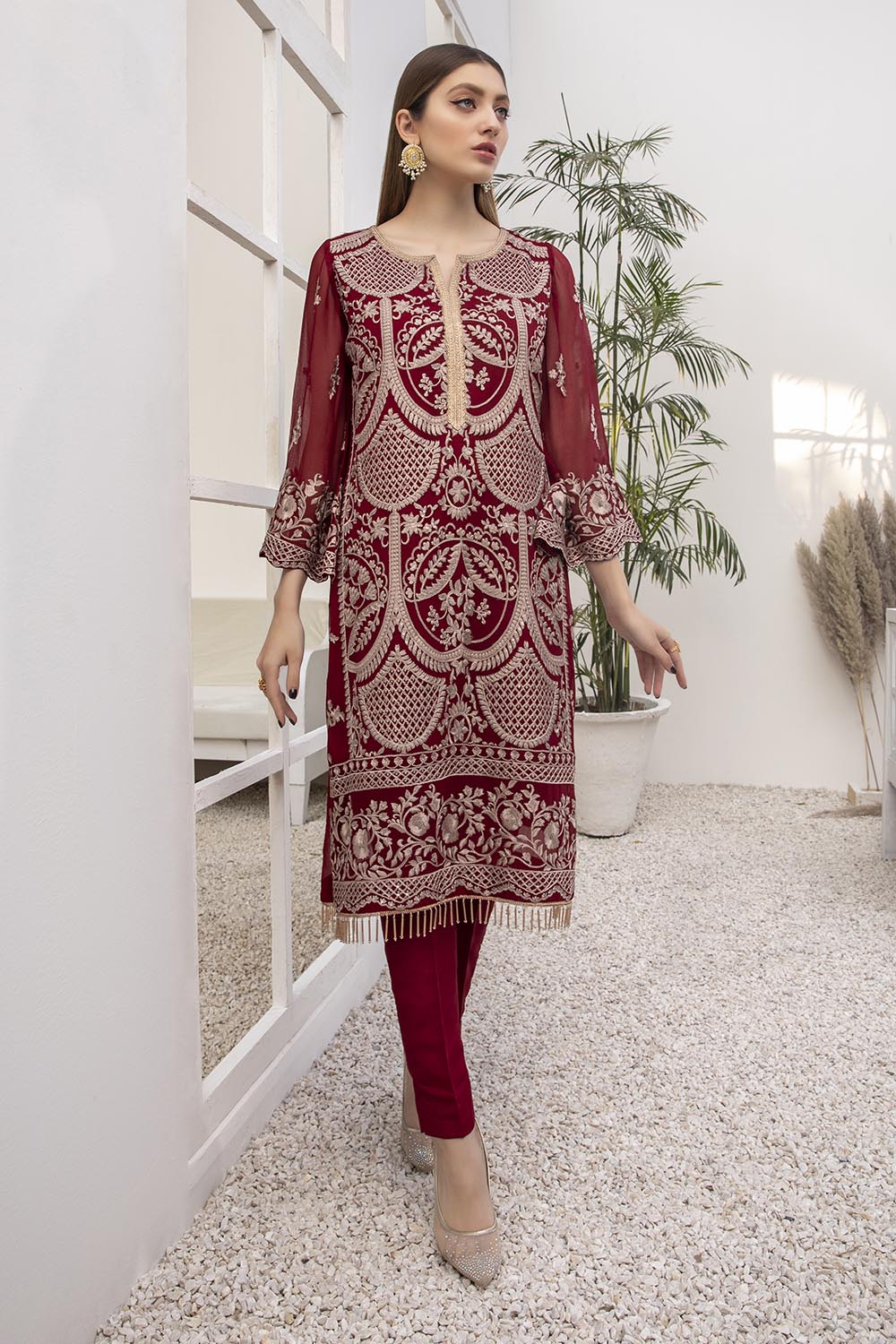 Azure Luxury Formal Chiffon Kurti Unstitched 1 Piece - AZK 04 Rouge Gold