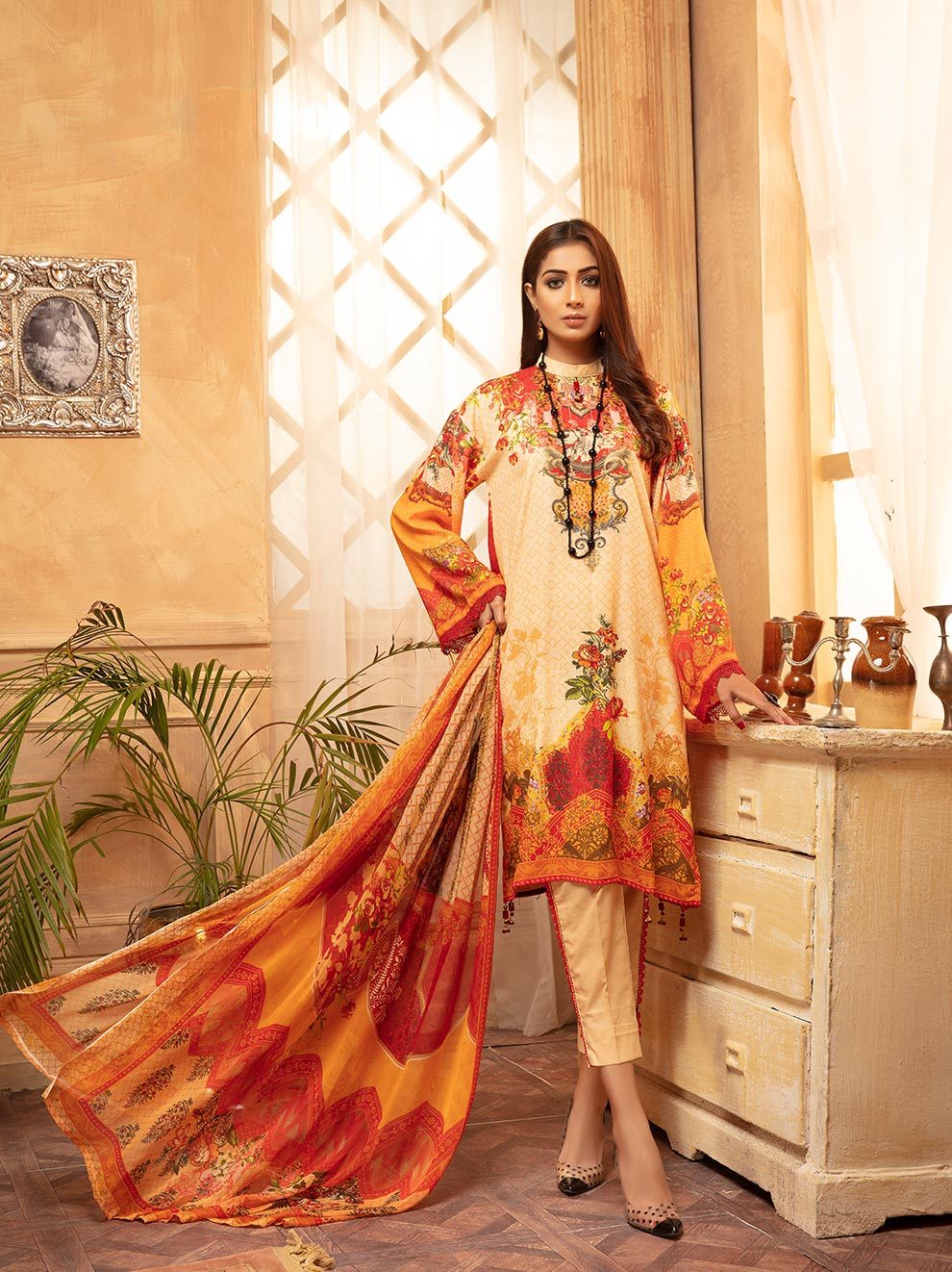 NUR Rang Nagar Printed Karandi Unstitched 3 Piece Suit - RN 04