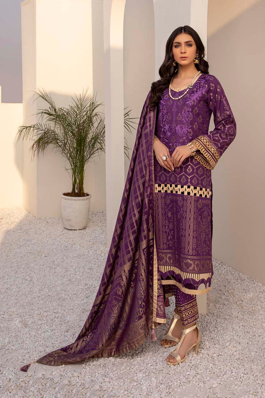 Azure Embroidered Cotton Jacquard Unstitched 3 Piece Suit - AJL-04 Dusty Plum