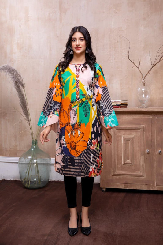 Adan Libas Printed Cambric Stitched Kurti - C1 04