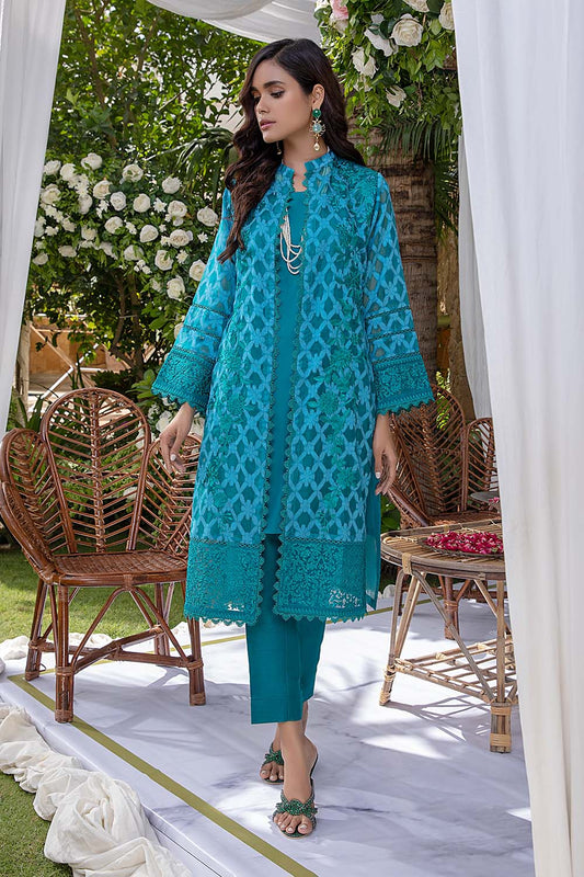 Azure Formal Embroidered Organza Unstitched 1 Piece Kurti - 04 Prism Blue