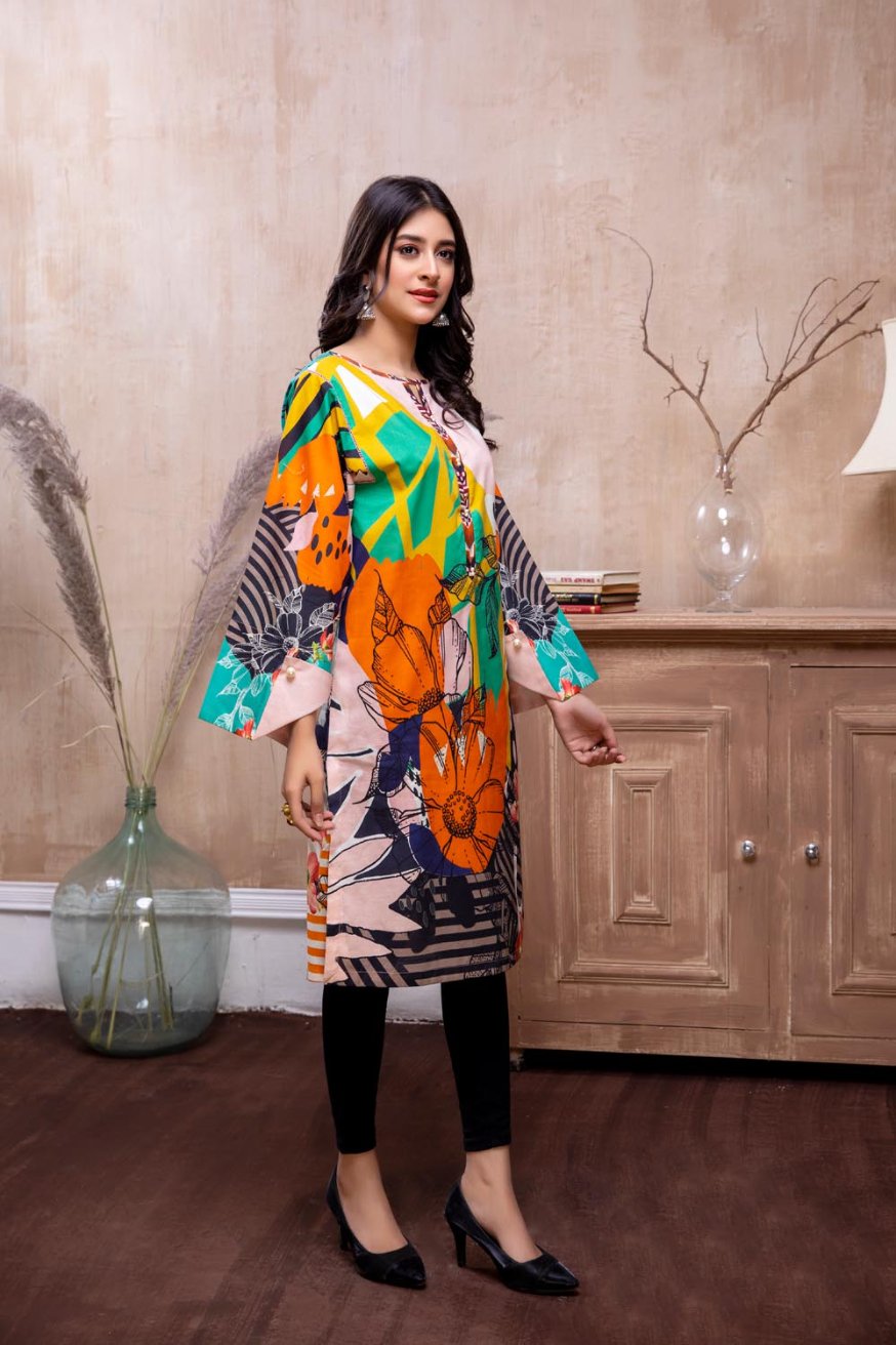 Adan Libas Printed Cambric Stitched Kurti - C1 04