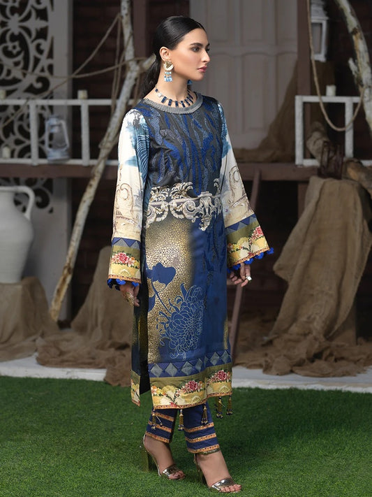 Salitex Cotton Satin Embroidered 3 Piece Unstitched Suit - WK 575