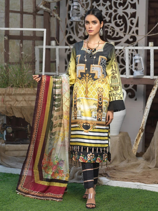 Salitex Cotton Satin Embroidered 3 Piece Unstitched Suit - WK 580