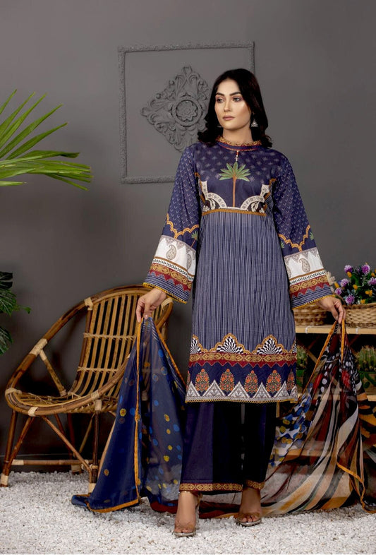 Orchid Digital Printed Lawn Unstitched 3 Piece Suit with Silk Dupatta - 05