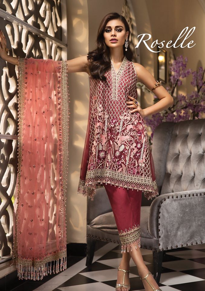 Anaya Festive Embroidered Organza Unstitched 3 piece Suit - 05 Roselle
