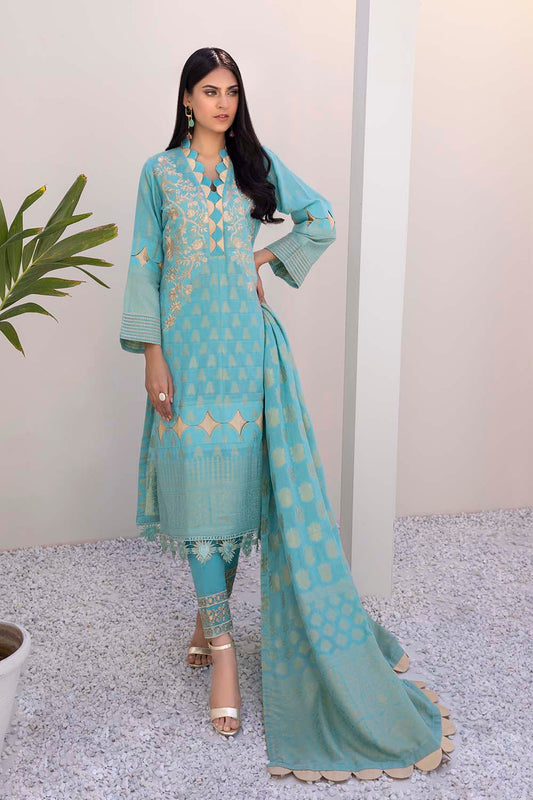 Azure Embroidered Cotton Jacquard Unstitched 3 Piece Suit - AJL-05 Beach Rose